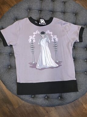 Vixen by Micheline Pitt Lilac and Black Bride of Frankenstein Graphic Knit Top